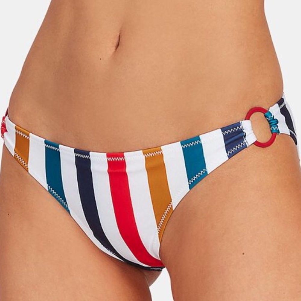 Volcom Draw The Line Rainbow Striped Hipster Bikini Bottoms Size Small